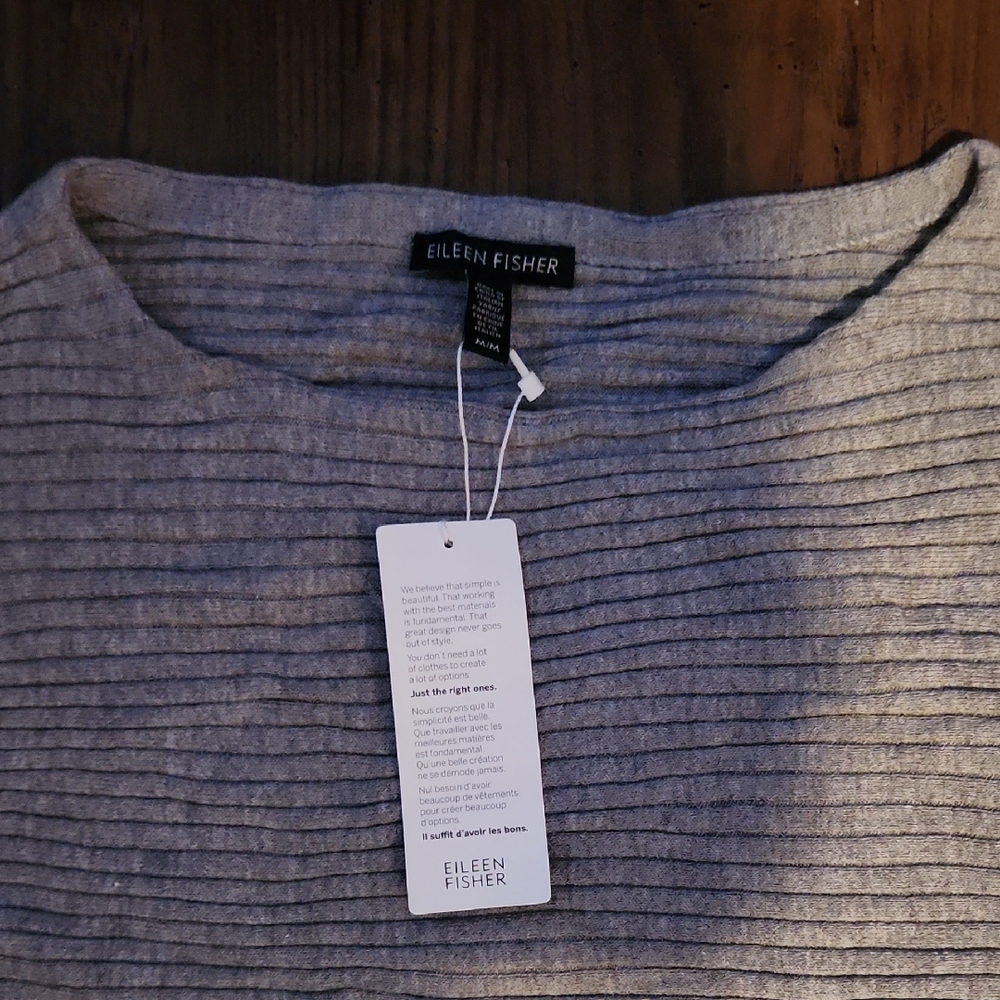 NEW EILEEN FISHER Extra Fine Merino Wool Rib Detail Bateau Neck Tunic sz MEDIUM - Picture 4 of 6